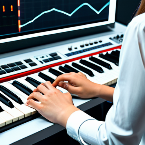 Home 24 A professional female sound designer, fully clothed in modest business casual attire, seated at a sleek, modern workstation. Her hands are elegantly positioned over the controls of a sophisticated, futuristic hardware synthesizer. The studio environment is clean and minimalist, featuring professional studio monitors and soft, ambient lighting. Subtle, ethereal light patterns emanate from the synthesizer, symbolizing creative energy and the magic of sound design. Perfect anatomy, correct proportions, natural pose, well-formed hands, proper finger count, natural body proportions. Professional photography, high quality, sharp focus, vibrant colors. Safe for work, appropriate content, fully clothed, family-friendly.