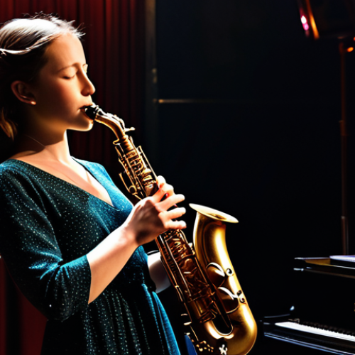 Home 22 **
"A young woman playing an alto saxophone in a jazz club, fully clothed in a modest dress, stage lighting, warm colors, appropriate content, safe for work, professional musician, perfect anatomy, correct proportions, natural pose, well-formed hands, proper finger count, professional photography, high quality"
**