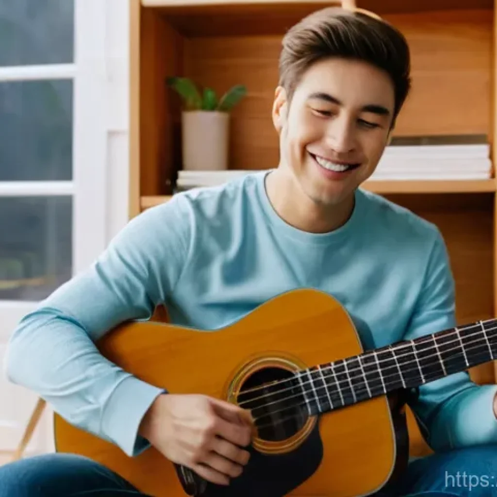 기타 연습 프로그램 - **Image Prompt 1: Smart Beginner Guitar Practice**
    A bright and cozy room bathed in warm, natura...